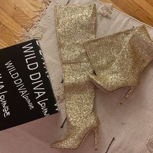 Gold Sparkle Thigh Boots